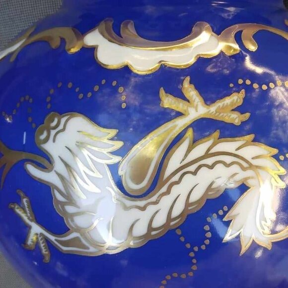 Cobalt Blue Gold Gilded Porcelain Vase W/Hand Painted Dragons RW Rudolf Wachter - Picture 4 of 11